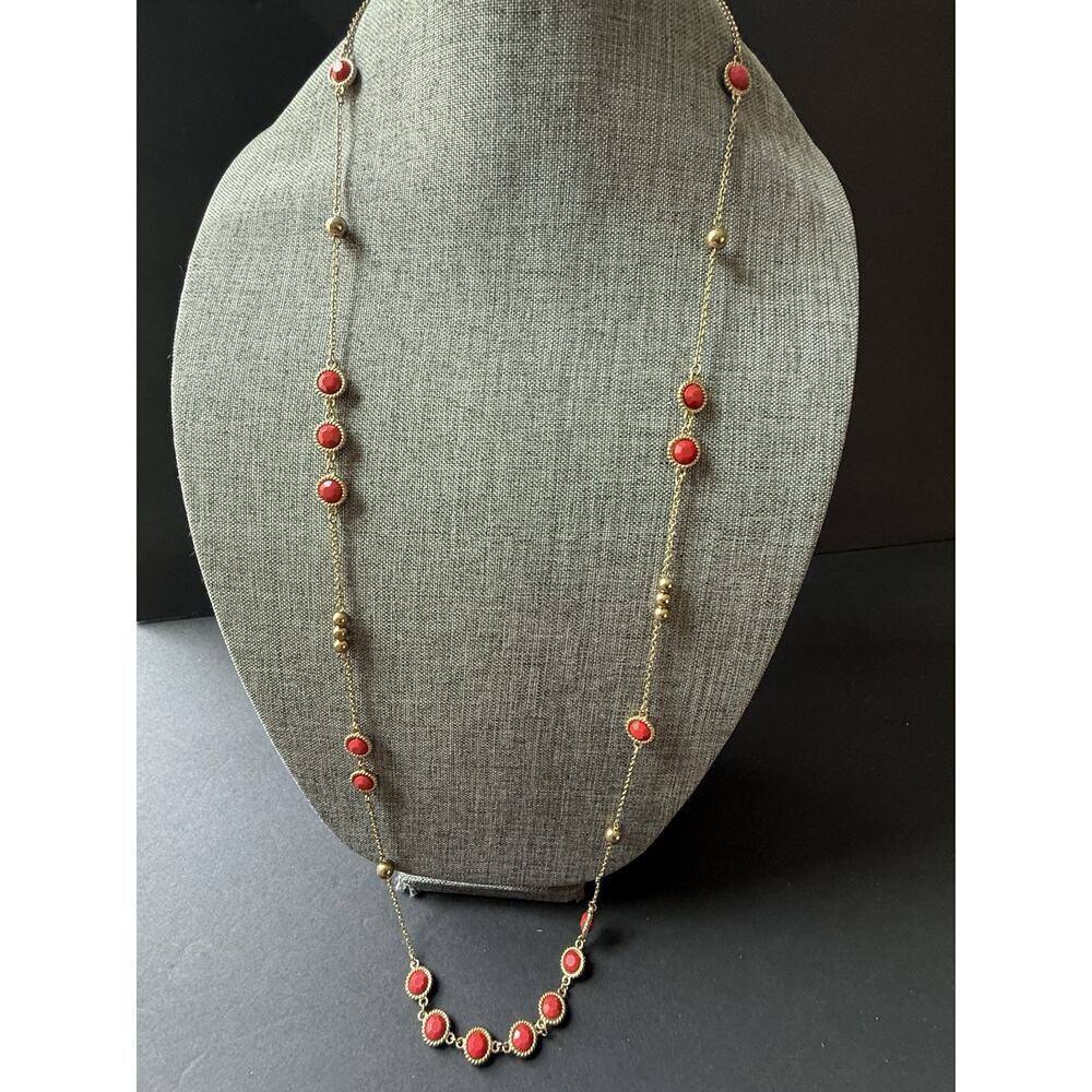 Vintage Acrylic Coral Gold Tone Beaded Strand Necklace Long Career Cocktail 44”